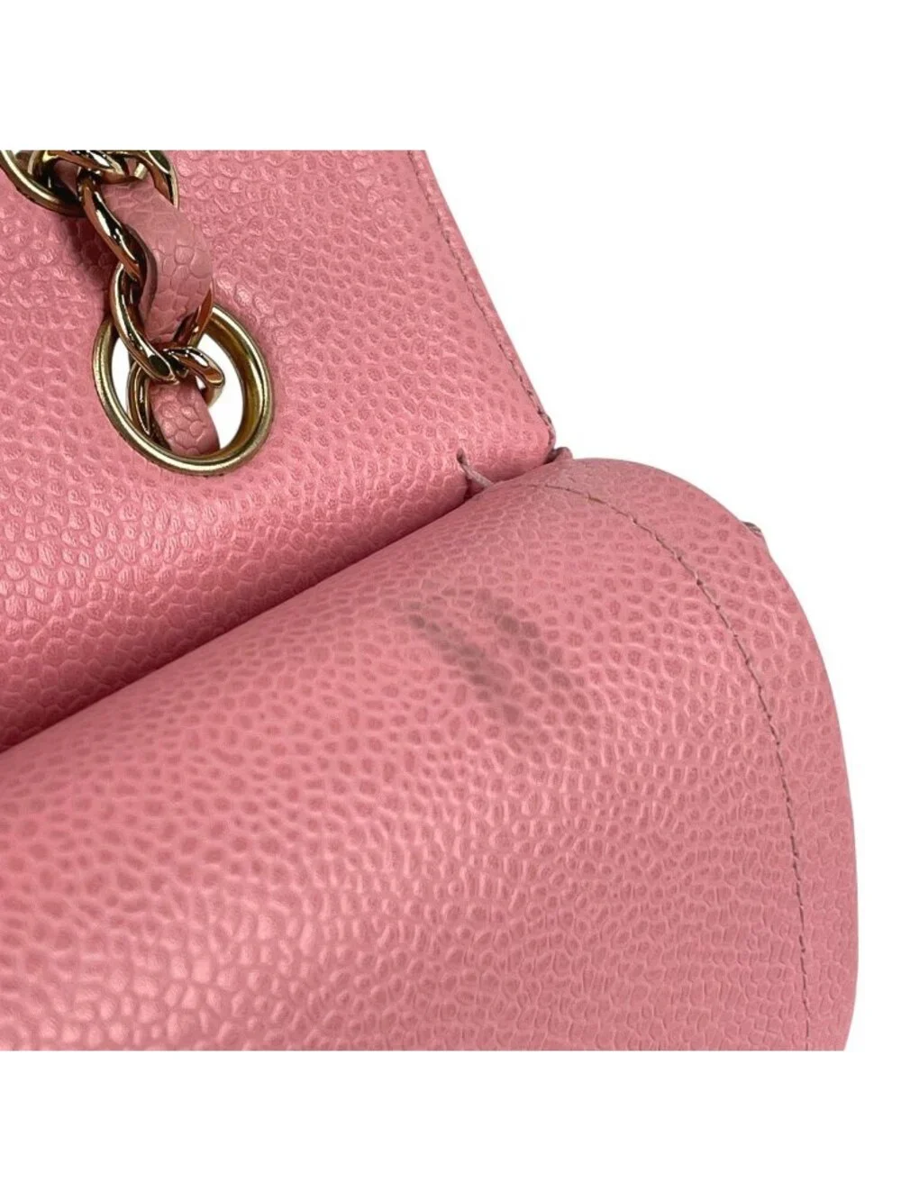 Chanel Quilted Double Flap Chain Shoulder Bag CC Logo Caviar Leather Pink